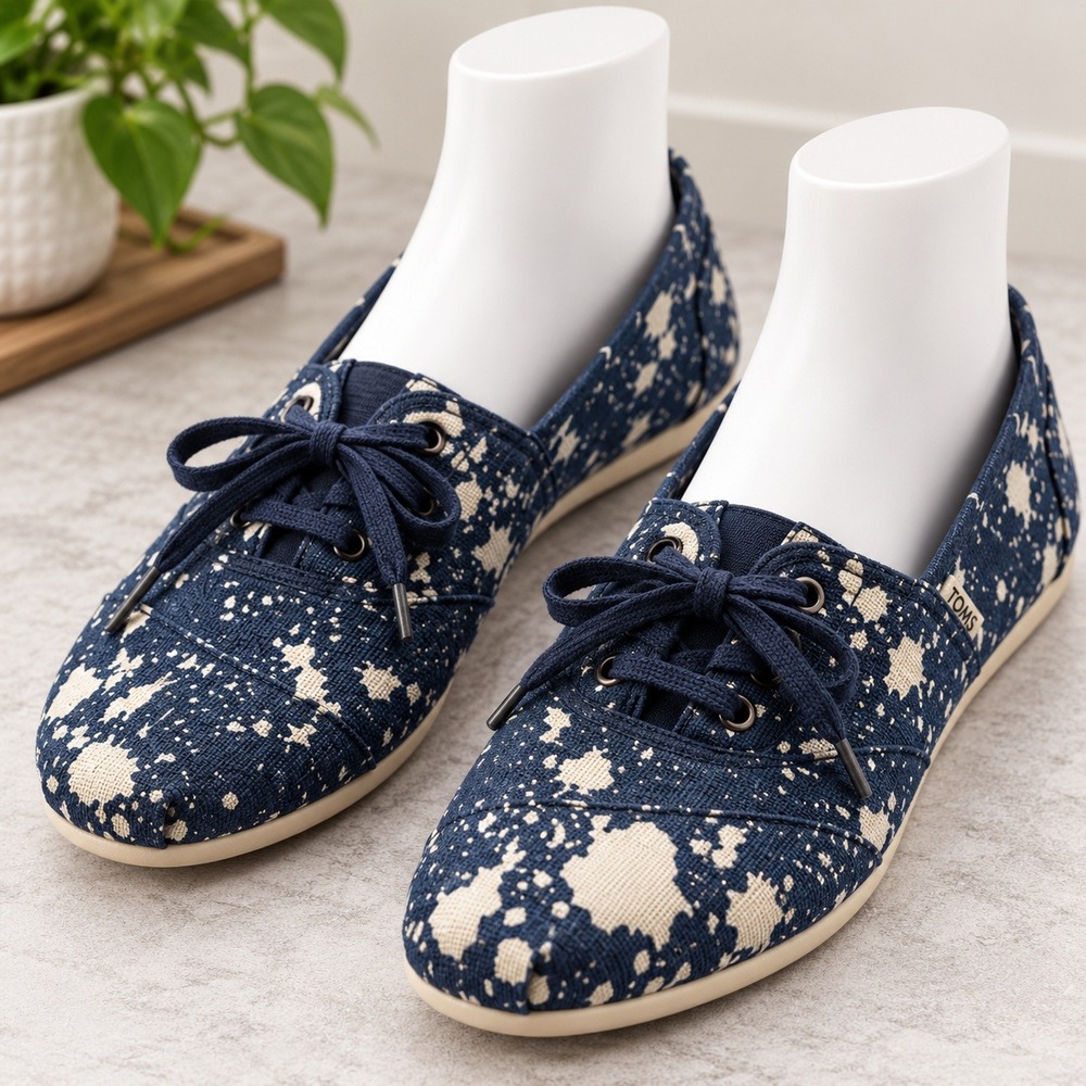 TOMS Paseo Sneakers Mens Size 12 Navy Blue Paint Splatter Canvas Low Top Shoes
